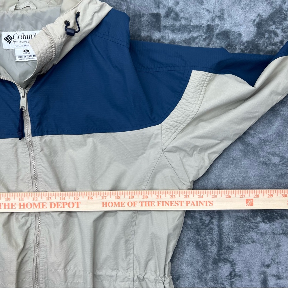 Columbia Women's Medium Tan Blue Lightweight Hooded Jacket Coat Full Zip EUC - Picture 4 of 13